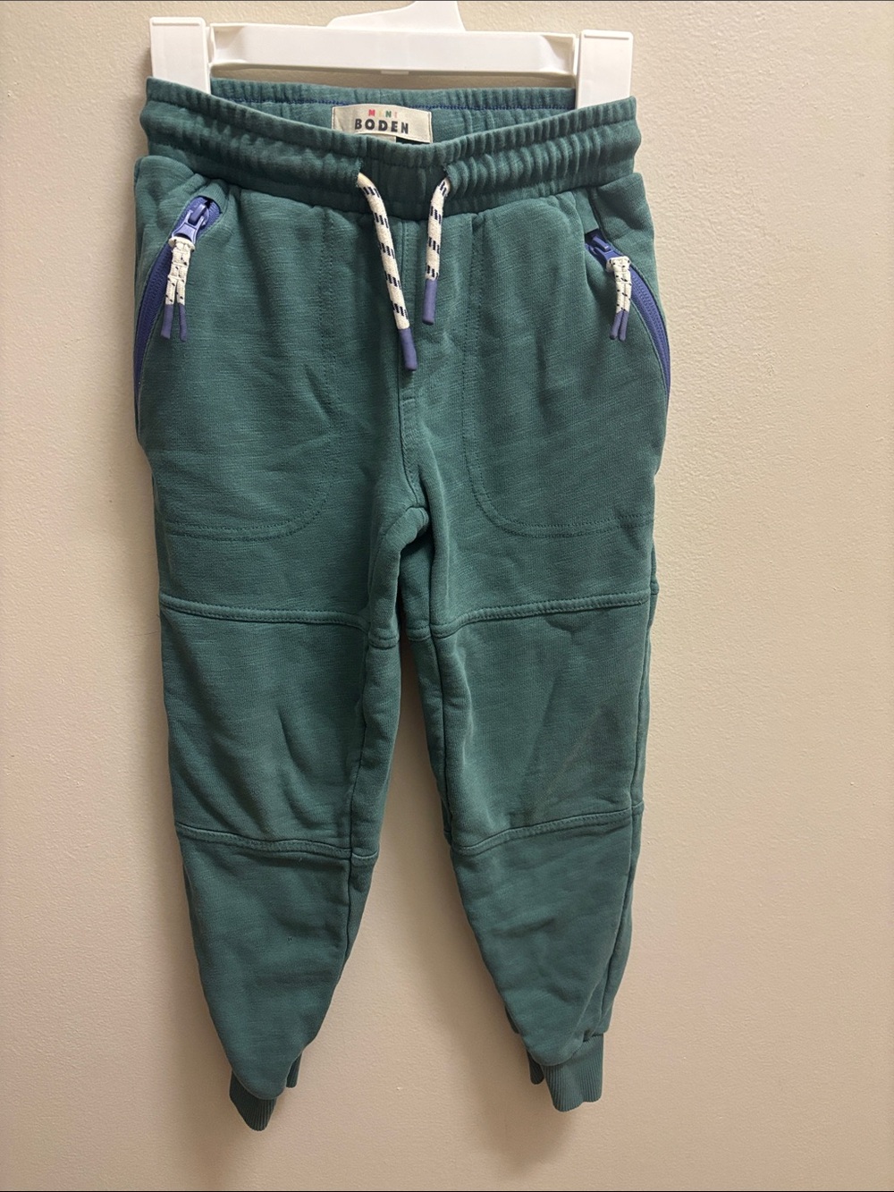 MINI Boden Teal Jogger Sweatpants with blue  Zip Accents